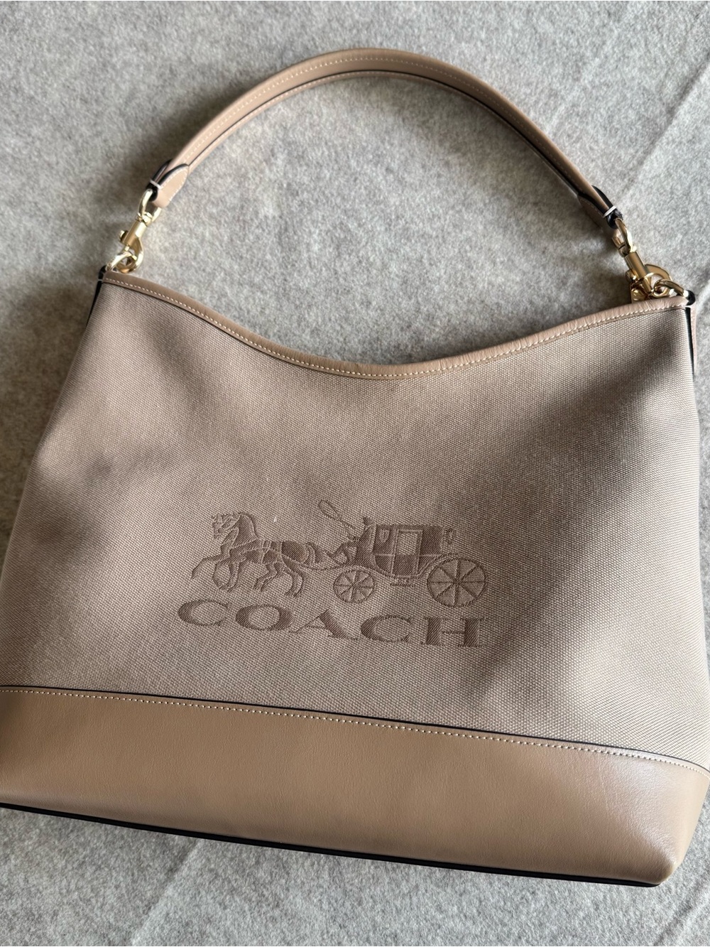 Coach Laurel Large Taupe Canvas Shoulder Hobo